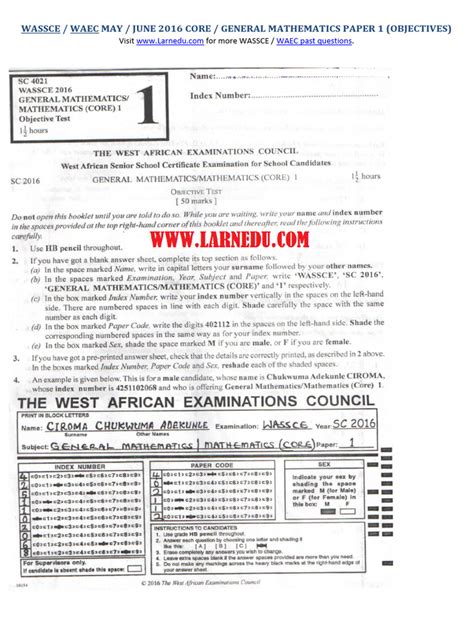 Read Online Waec Cancel Core Maths Paper 2014 