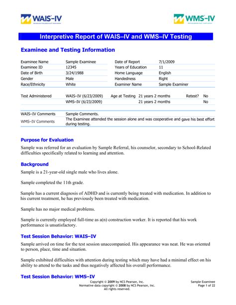 Wais Iv Sample Protocol