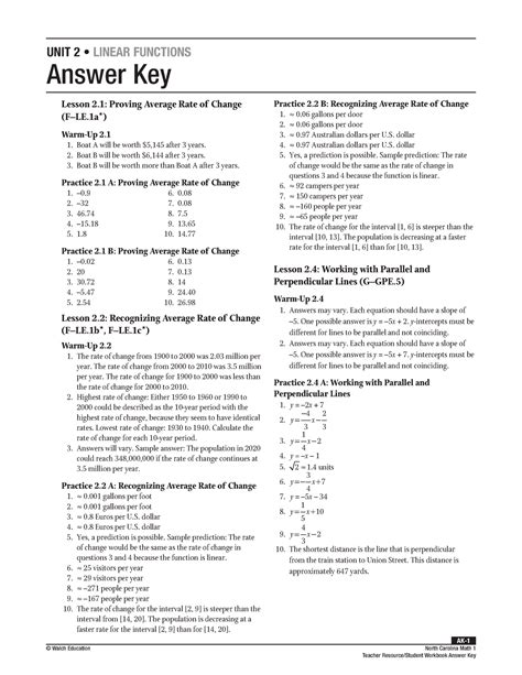 Walch Education Algebra Answer Key