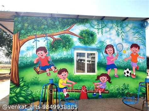 wall painting for play school School wall art, School murals, Kids