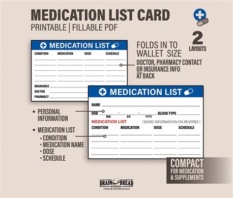 Wallet Size Medication List Template