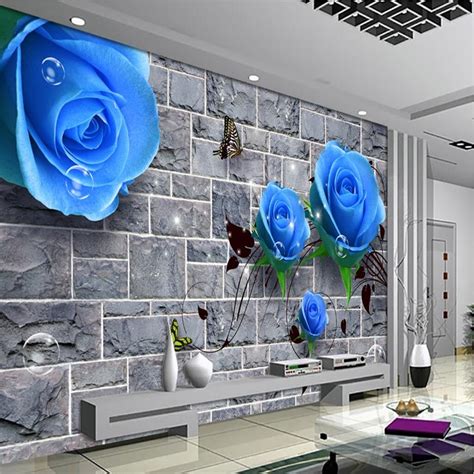 Wallpaper Biru  Beibehang Menyesuaikan Wallpaper 3d Tinggi Cepat Mural Bunga - Wallpaper Biru