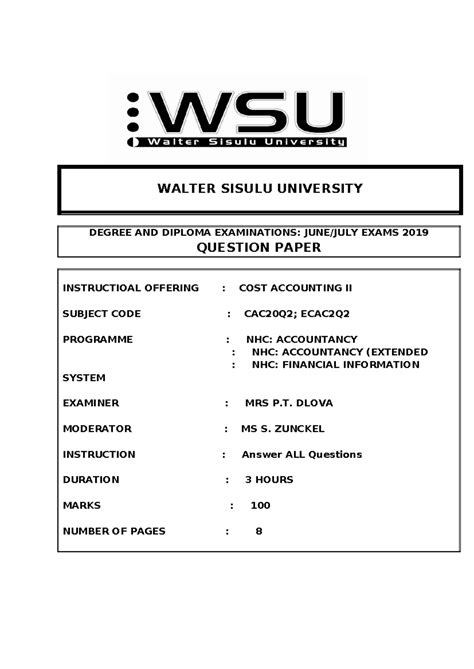 Download Walter Sisulu University Question Papers 
