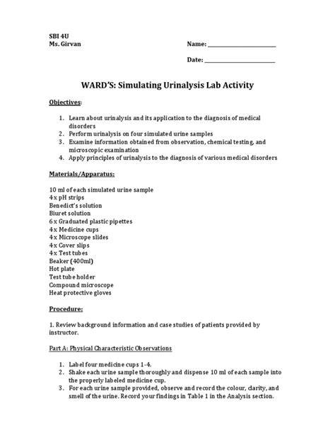 Wards Simulating Urinalysis Lab Activity Answer Key