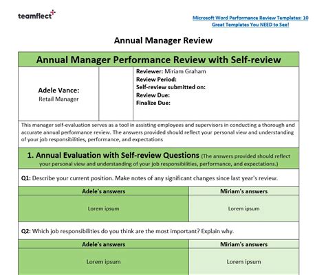 Warehouse Manager Performance Review Examples