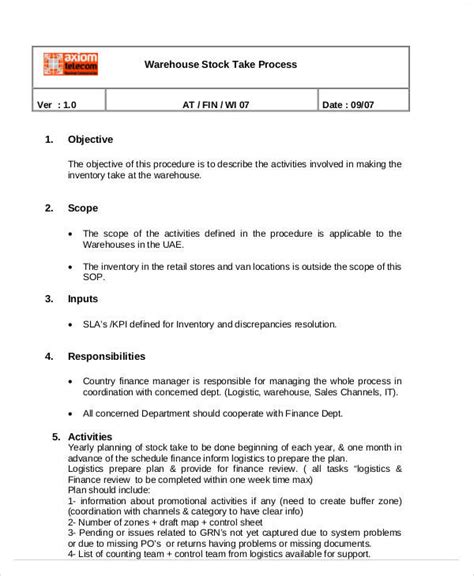 Warehouse Procedures Manual Example