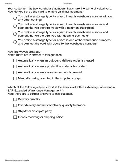 warehouse test questions