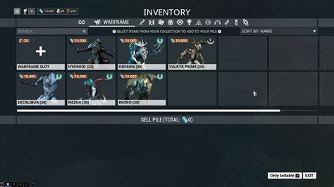 warframe inventory slots
