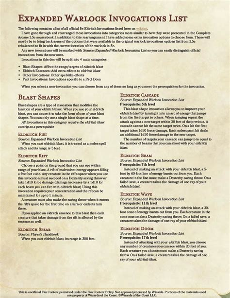 Warlock Invocations 5e