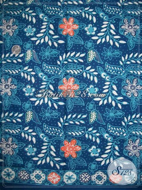 Warna Biru Kain  Kain Batik Motif Floral Elegan Warna Biru K1032p - Warna Biru Kain