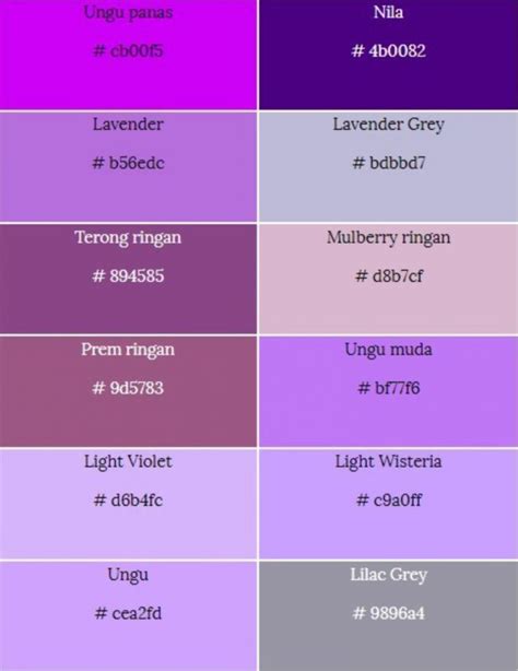 Warna Lavender Seperti Apa  Css Color Codes Purple Investmentlasem - Warna Lavender Seperti Apa