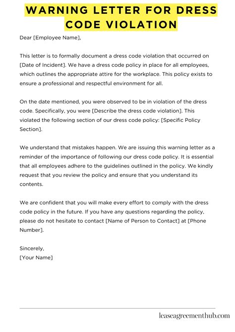 warning letter for dress code for employee