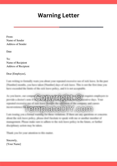 warning letter for excessive sick leave