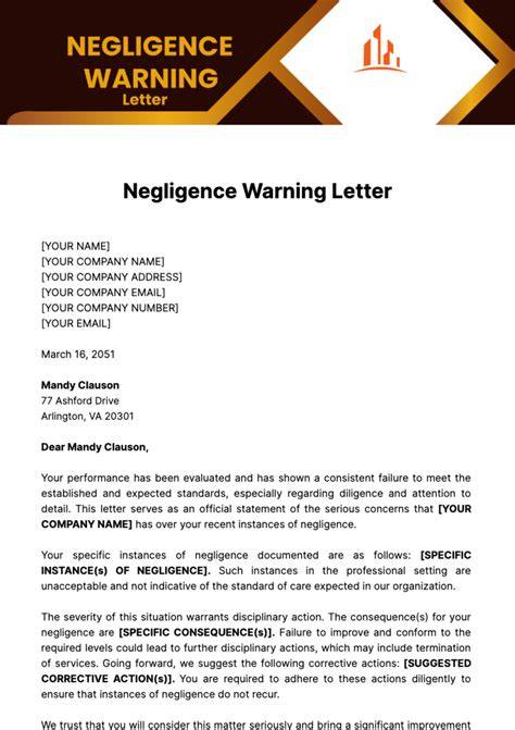 warning letter for negligence at work