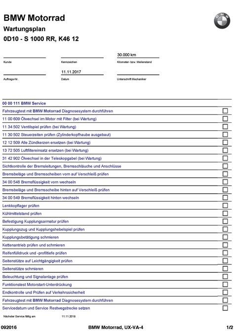 wartungsplan bmw s1000rr