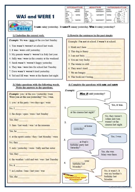 Was And Were 1 Exercises Gramma English Esl Was Or Were Worksheet - Was Or Were Worksheet