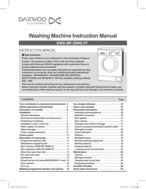 Download Washing Machine Instruction Manuals 