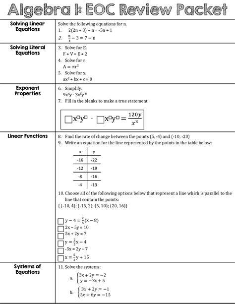 washington eoc algebra 1 practice test