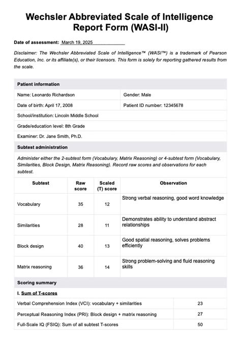 Wasi Ii Iq Test Sample