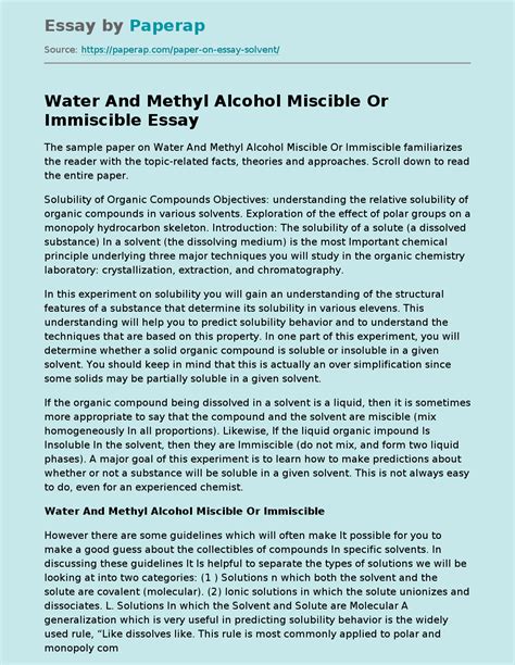 Water And Methyl Alcohol Miscible Or Immiscible Free Soluble Or Insoluble Worksheet - Soluble Or Insoluble Worksheet