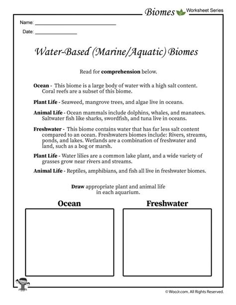 Water Biomes Worksheet   Biome 101 - Water Biomes Worksheet