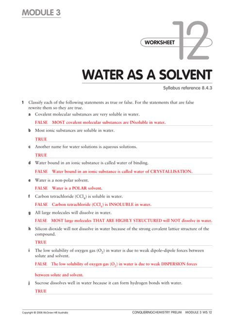 Water The Universal Solvent Worksheet   Properties Of Water Worksheet Answer Key - Water The Universal Solvent Worksheet