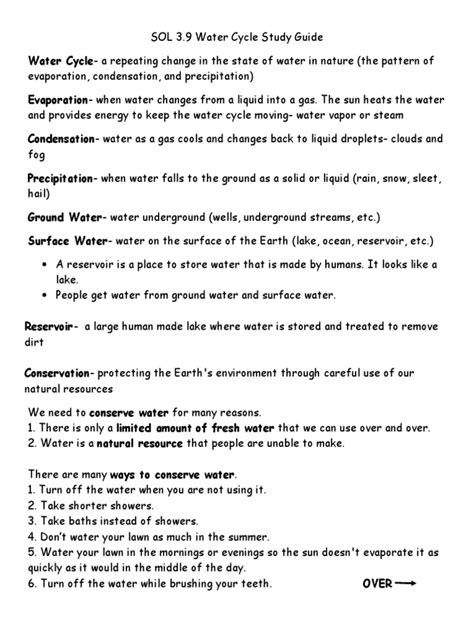 Read Water Cycle Study Guide 