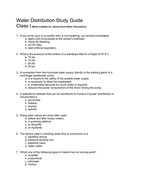Download Water Distribution Study Guide 