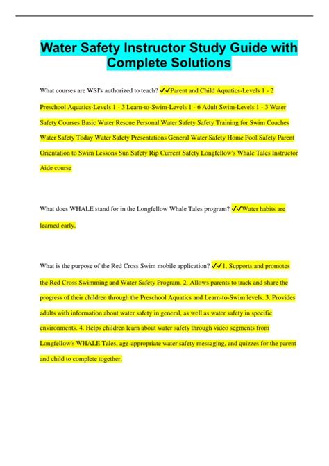 Read Online Water Safety Instructor Study Guide 