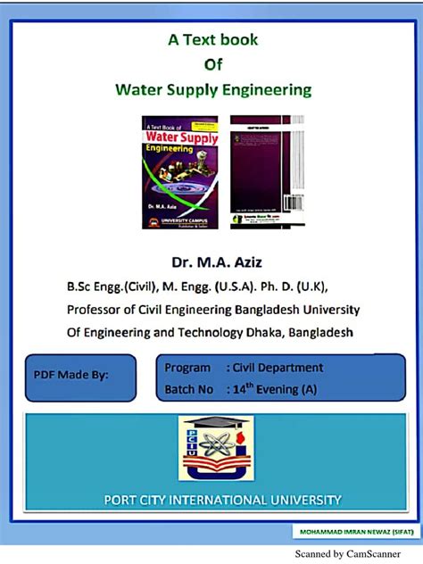 Read Online Water Supply Engineering By M A Aziz 