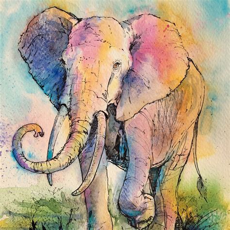 Watercolor Elephant Downloadable Image Art Picture By Elephant Pictures To Color - Elephant Pictures To Color