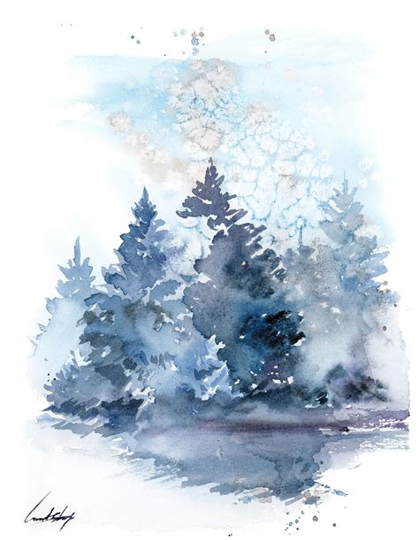 watercolor winter trees
