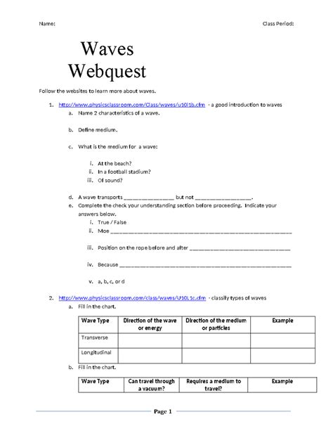 Wave Behavior Webquest Answers