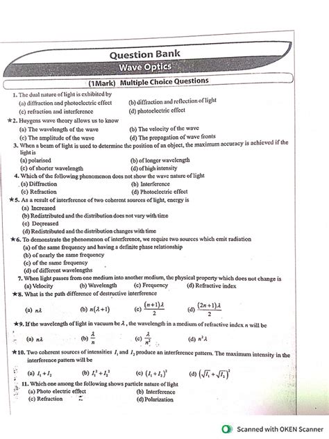 Wave Optics Mcq