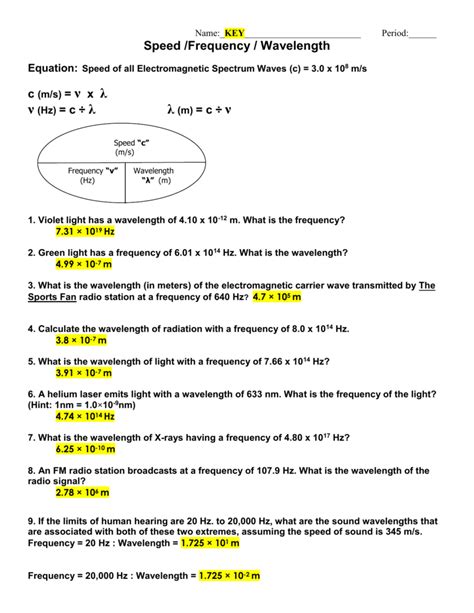 Wave Worksheet Wavelength And Frequency Worksheet With Answers - Wavelength And Frequency Worksheet With Answers