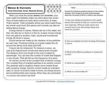 Waves And Currents 3rd Grade Reading Comprehension Worksheet Physical Science Waves Worksheets - Physical Science Waves Worksheets