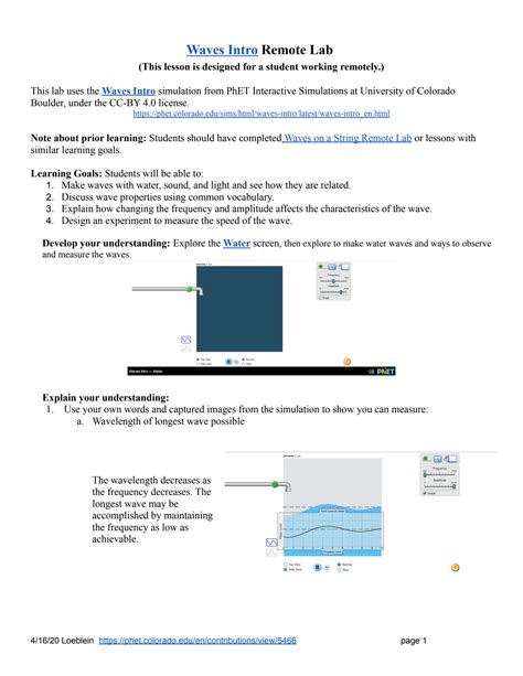Waves Intro Remote Lab Answer Key