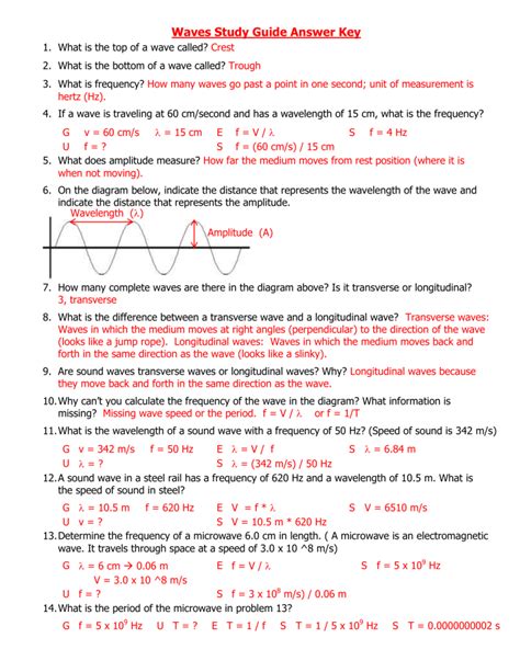 Waves Unit Study Guide Answer Key