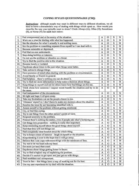 ways of coping questionnaire manual