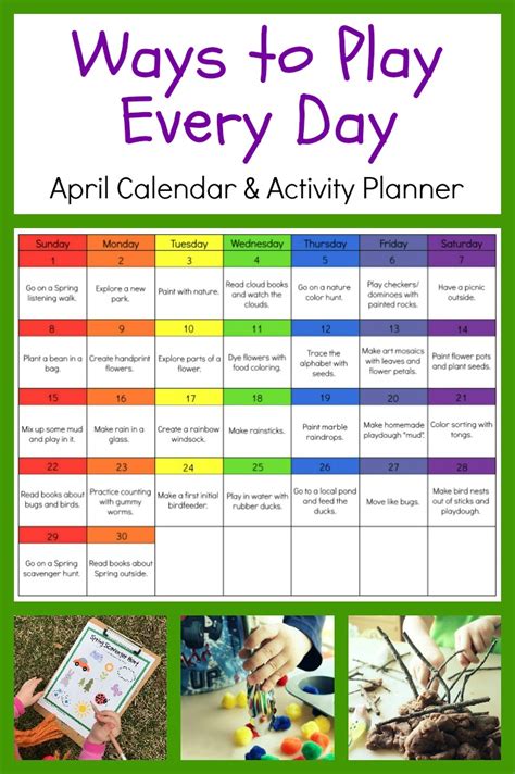 Ways To Play Every Day April Activity Calendar April Calendar For Kids - April Calendar For Kids
