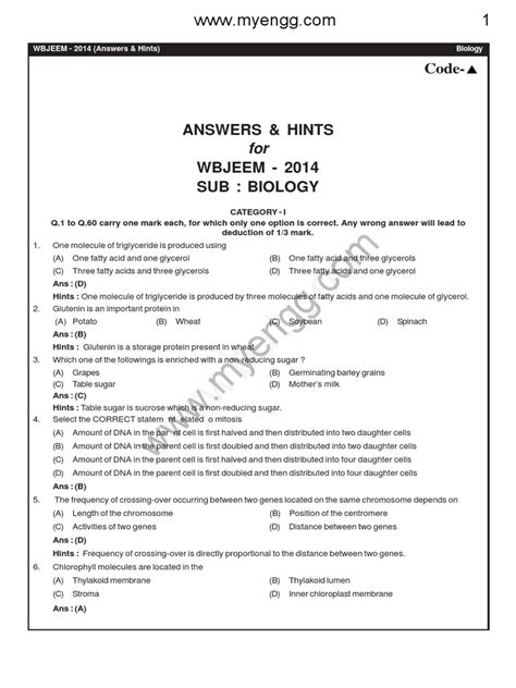 Download Wbjee Biology Question Paper 2014 