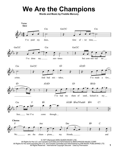 we are the champions sheet music