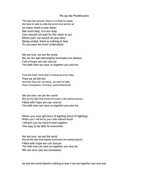 We Are World Lyrics