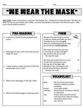  We Wear The Mask Worksheet Answers - We Wear The Mask Worksheet Answers