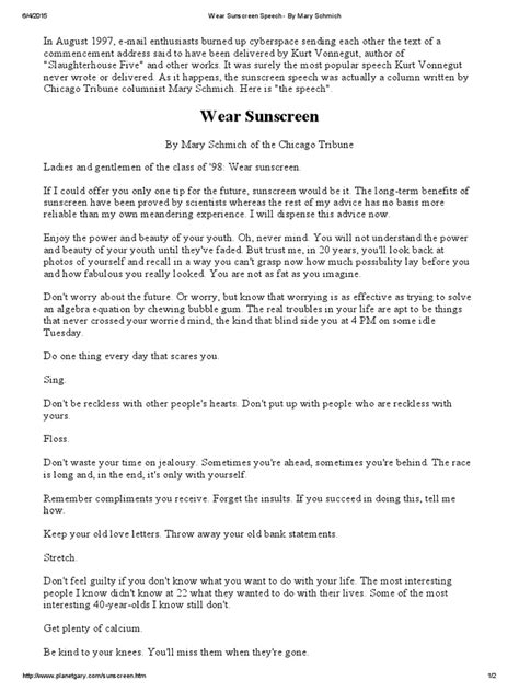 Wear Sunscreen Speech