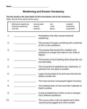 Weathering And Erosion Vocabulary Fill In The Blank Weathering And Erosion Worksheet Answer Key - Weathering And Erosion Worksheet Answer Key