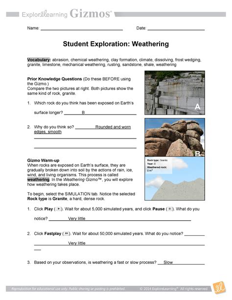 Weathering Gizmo Sheet With Answers Studocu Rocks And Weathering Worksheet Answer Key - Rocks And Weathering Worksheet Answer Key