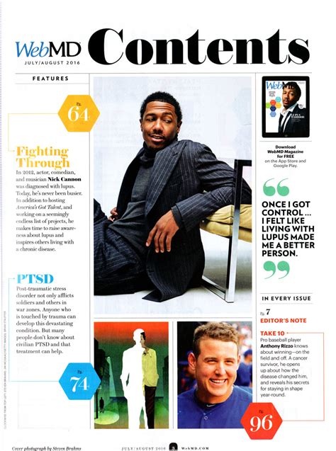 Webmd July August 2016 Nick Cannon Cover Lupus Civilian Ptsd Anthony Rizzo Beats Cancer E Cigarettes