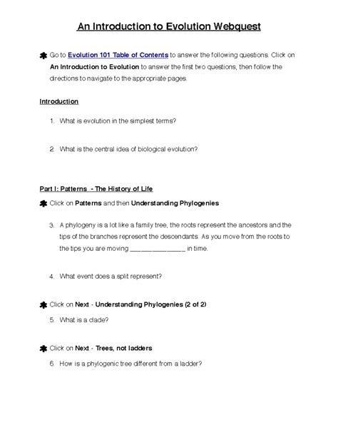 webquest understanding evolution key
