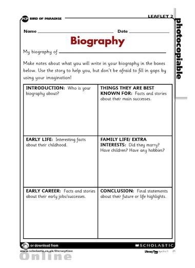 website biography writing template tes